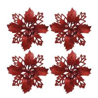 Jogo 4 Flores Bico De Papagaio Vermelha Natal Pick Glitter 9cm Com Presilha - Magizi - 1