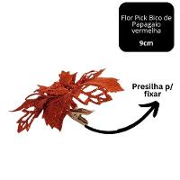 Jogo 4 Flores Bico De Papagaio Vermelha Natal Pick Glitter 9cm Com Presilha - Magizi - 6