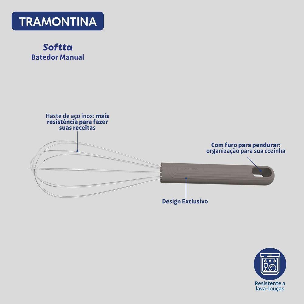 Batedor Manual Tramontina Softta Em Aço Inox Com Cabo Emborachado Cinza Tramontina - 3