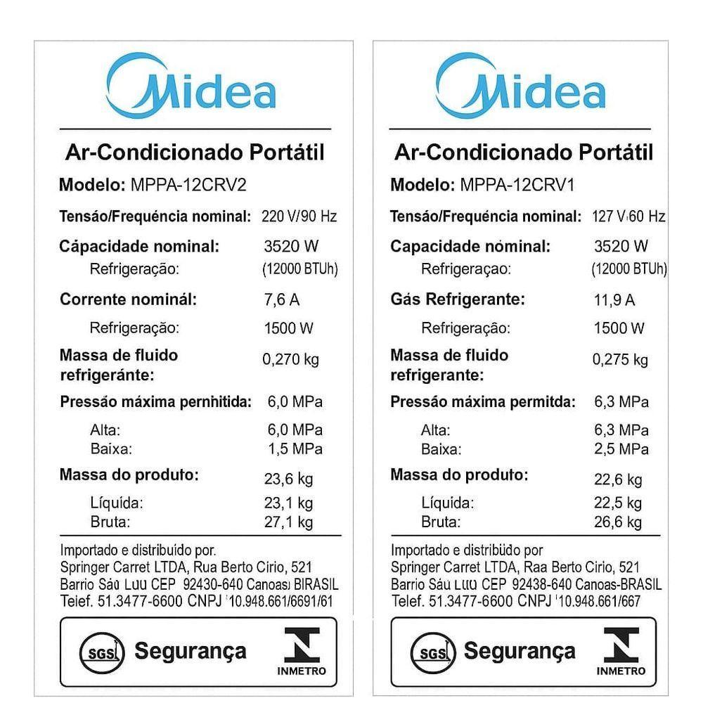 Ar Condicionado Portátil 12000 BTUs Conectado Frio Midea MPPA-12CRV1 - 110V - 9