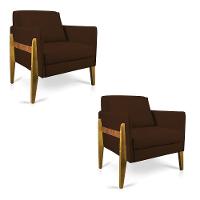 Kit 02 Poltronas Lana Suede Marrom Base De Madeira - 1