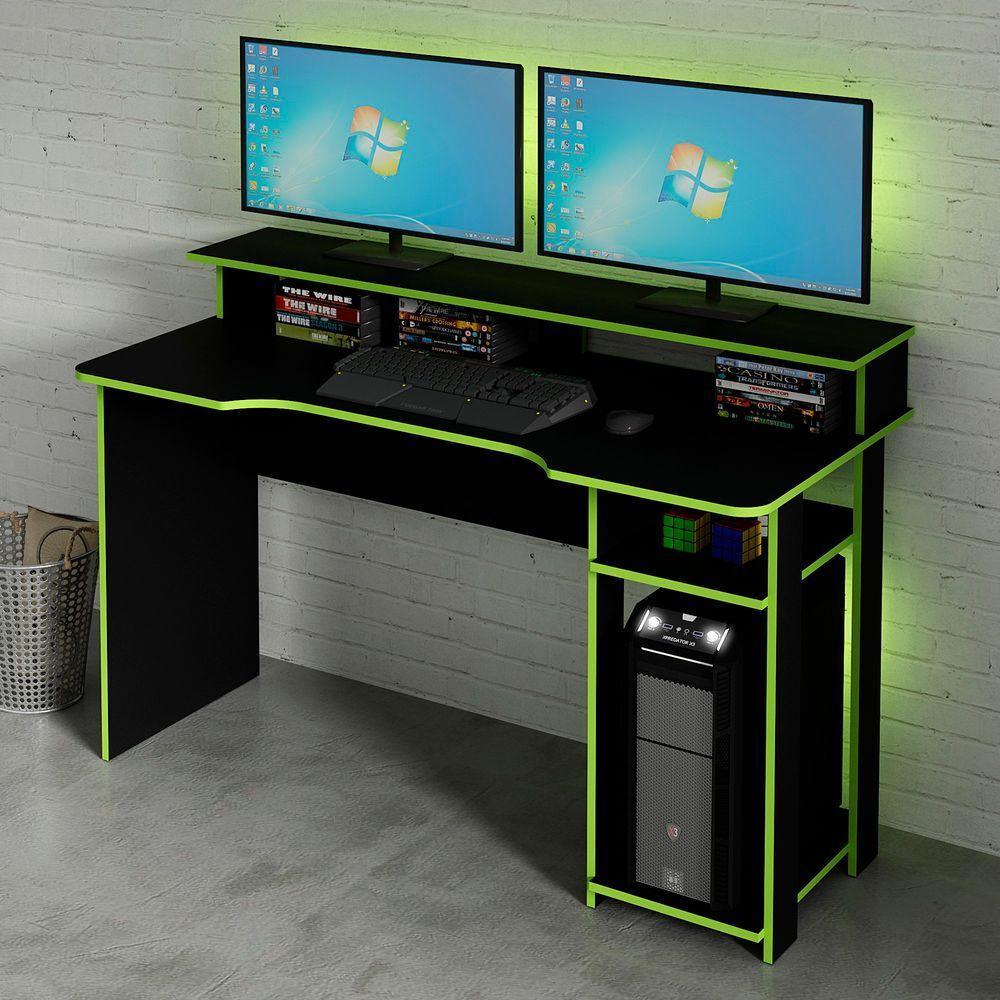 Mesa Gamer Com Porta Cpu 136cm Preto/verde - 1