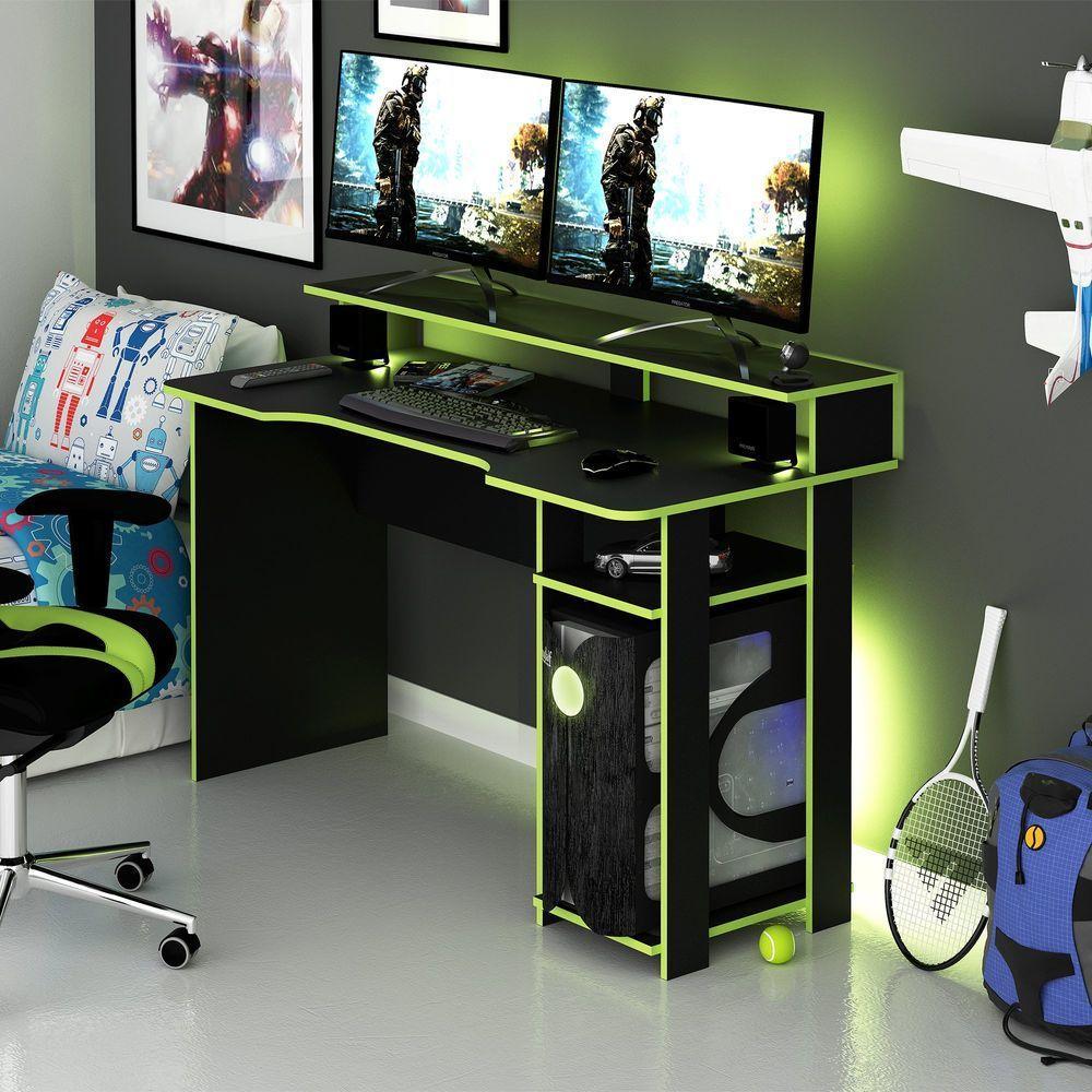 Mesa Gamer Com Porta Cpu 136cm Preto/verde - 3