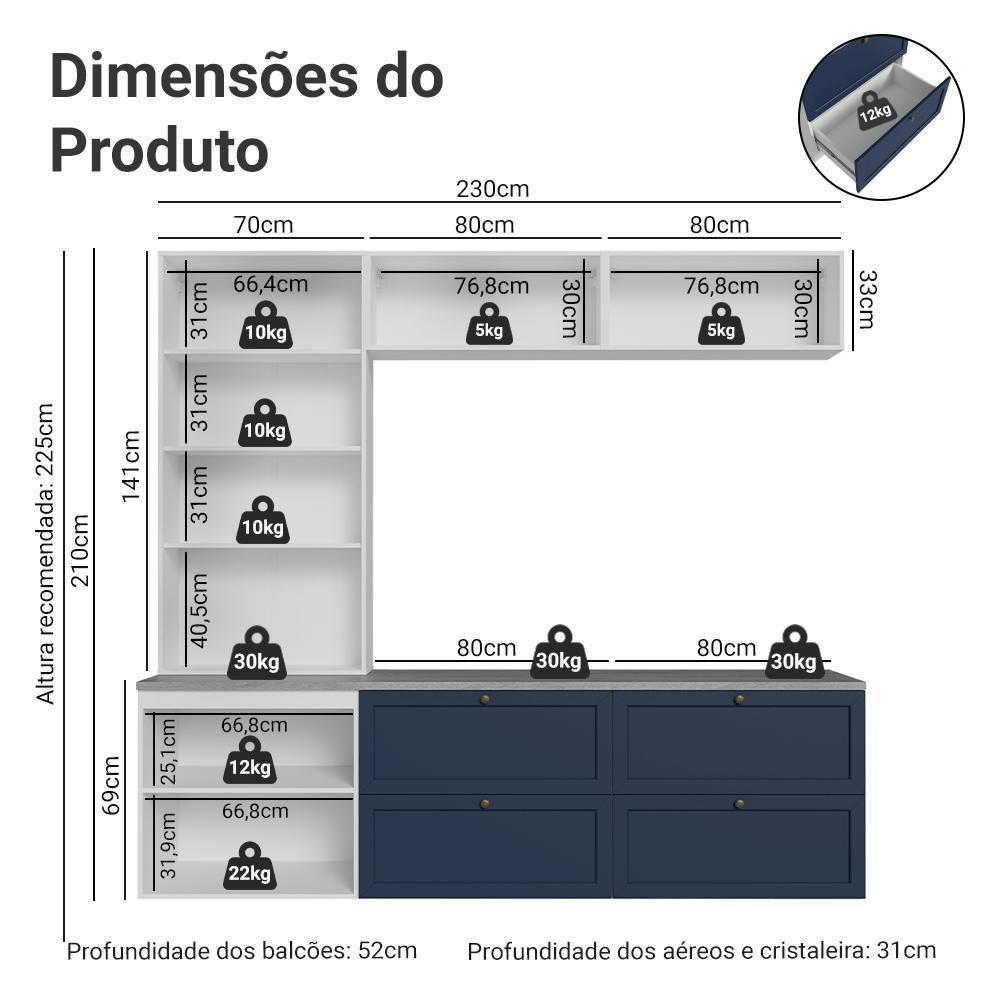 Estante Sala De Estar Com Rack + Cristaleira 230cm Vik Madesa 01 Branco-azul - 3