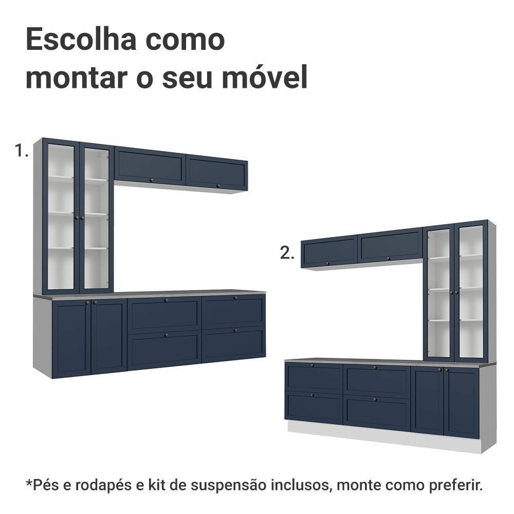 Estante Sala De Estar Com Rack + Cristaleira 230cm Vik Madesa 01 Branco-azul - 5