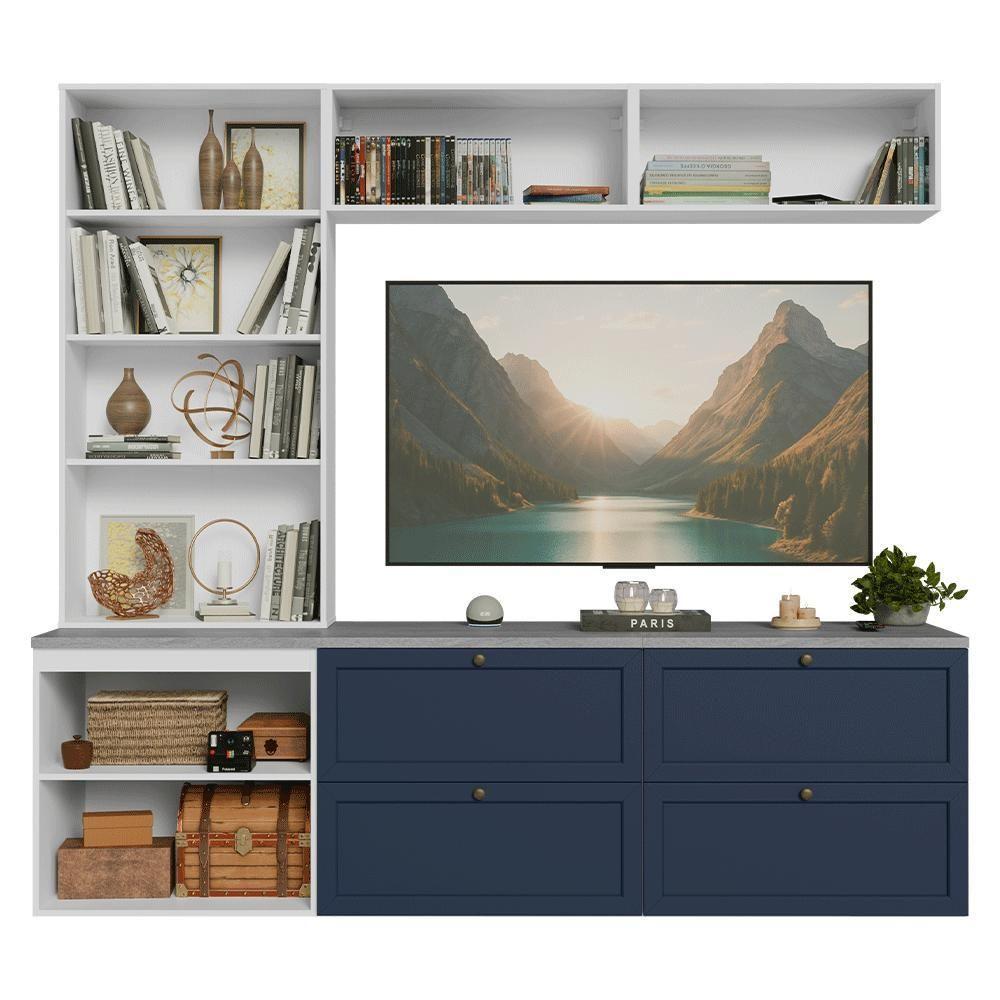Estante Sala De Estar Com Rack + Cristaleira 230cm Vik Madesa 01 Branco-azul - 6
