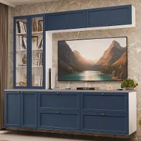 Estante Sala De Estar Com Rack + Cristaleira 230cm Vik Madesa 01 Branco-azul - 1