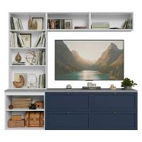 Estante Sala De Estar Com Rack + Cristaleira 230cm Vik Madesa 01 Branco-azul - 6