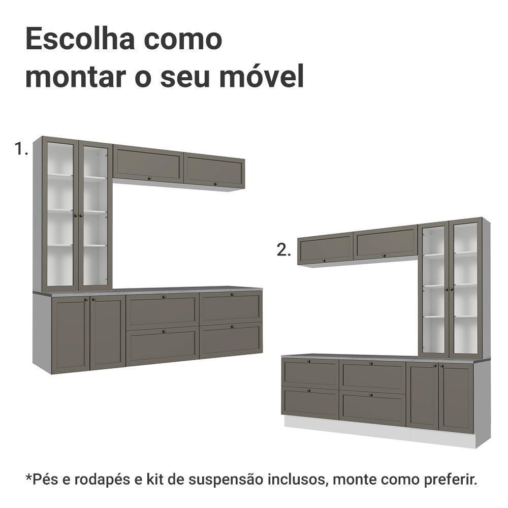 Estante Sala De Estar Com Rack + Cristaleira 230cm Vik Madesa 01 Branco-cinza - 5