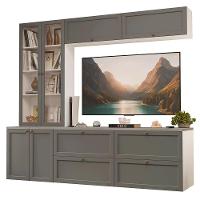 Estante Sala De Estar Com Rack + Cristaleira 230cm Vik Madesa 01 Branco-cinza - 2