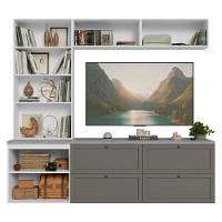 Estante Sala De Estar Com Rack + Cristaleira 230cm Vik Madesa 01 Branco-cinza - 6