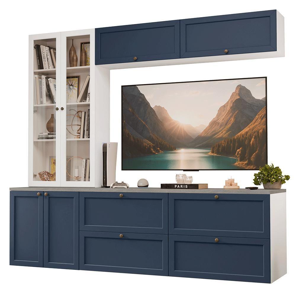 Estante Sala De Estar Com Rack + Cristaleira 230cm Vik Madesa 01 Branco-azul - 2