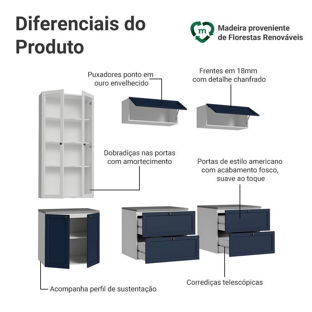 Estante Sala De Estar Com Rack + Cristaleira 230cm Vik Madesa 01 Branco-azul - 4