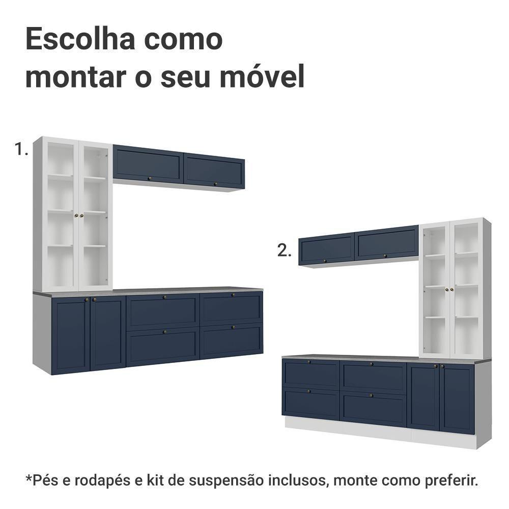 Estante Sala De Estar Com Rack + Cristaleira 230cm Vik Madesa 01 Branco-azul - 5