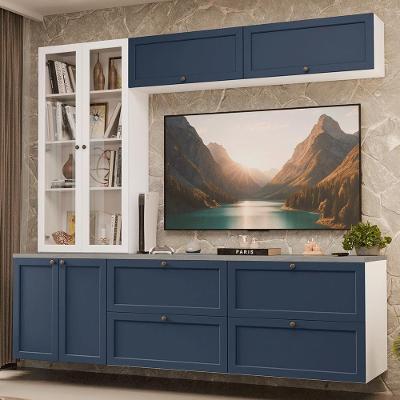 Estante Sala De Estar Com Rack + Cristaleira 230cm Vik Madesa 01 Branco-azul