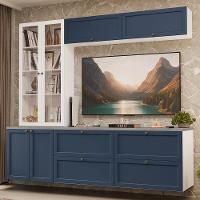 Estante Sala De Estar Com Rack + Cristaleira 230cm Vik Madesa 01 Branco-azul - 1