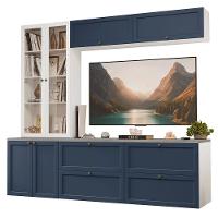 Estante Sala De Estar Com Rack + Cristaleira 230cm Vik Madesa 01 Branco-azul - 2