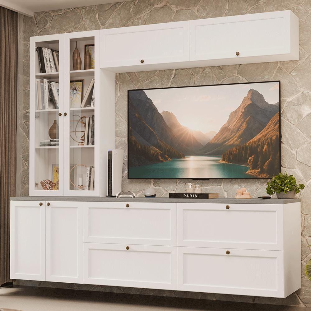 Estante Sala De Estar Com Rack + Cristaleira 230cm Vik Madesa 01 Branco - 1