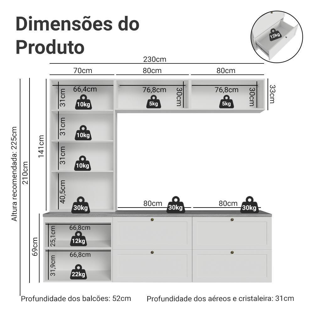 Estante Sala De Estar Com Rack + Cristaleira 230cm Vik Madesa 01 Branco - 3
