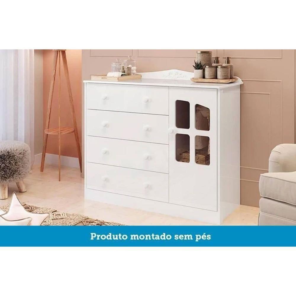 Cômoda Infantil Elô C- 1 Porta Cristal E 4 Gavetas Branco-amendoa - Peroba - 4