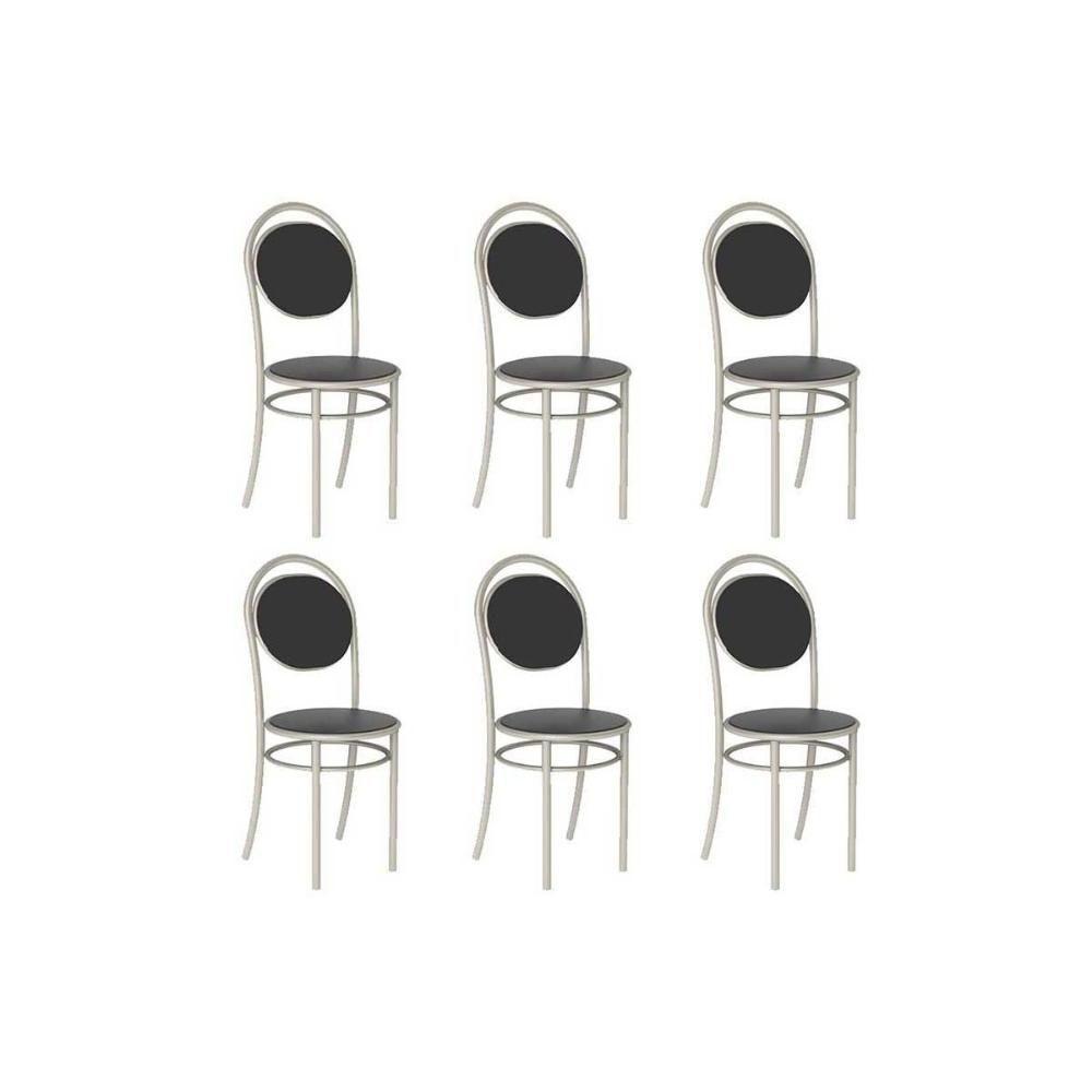 Cadeira De Cozinha 190 Aço Kit 6 Uni Prata-courano Preto - Carraro - 1