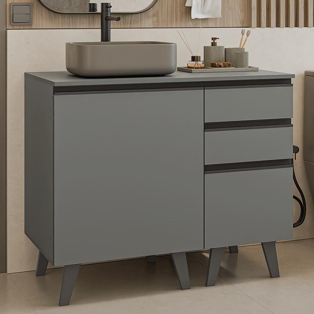 Gabinete Para Banheiro 100cm 1 Porta 3 Gavetas Nice Madesa 04 Cinza - 1