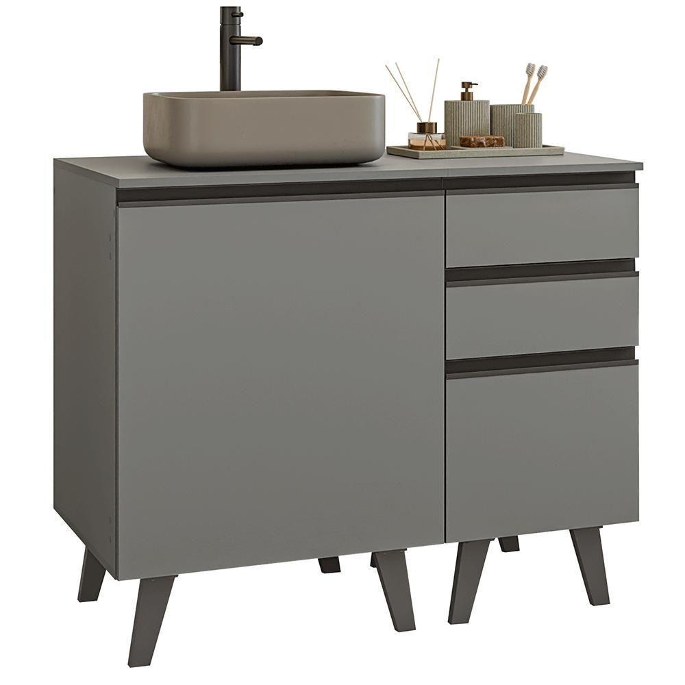 Gabinete Para Banheiro 100cm 1 Porta 3 Gavetas Nice Madesa 04 Cinza - 2