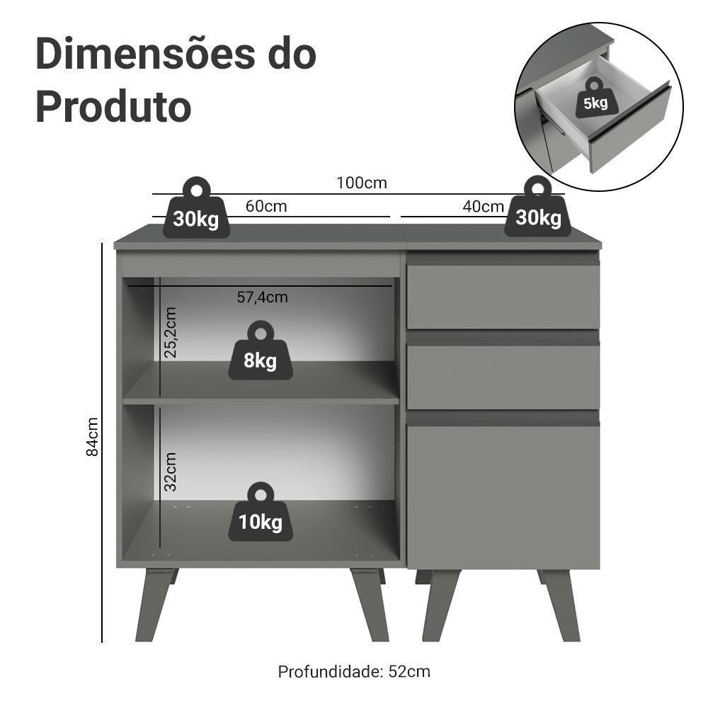 Gabinete Para Banheiro 100cm 1 Porta 3 Gavetas Nice Madesa 04 Cinza - 3