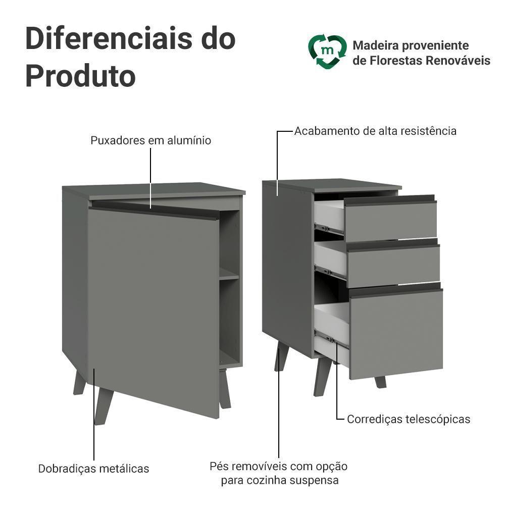 Gabinete Para Banheiro 100cm 1 Porta 3 Gavetas Nice Madesa 04 Cinza - 4