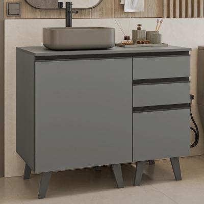 Gabinete Para Banheiro 100cm 1 Porta 3 Gavetas Nice Madesa 04 Cinza