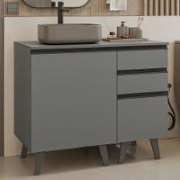 Gabinete Para Banheiro 100cm 1 Porta 3 Gavetas Nice Madesa 04 Cinza - 1