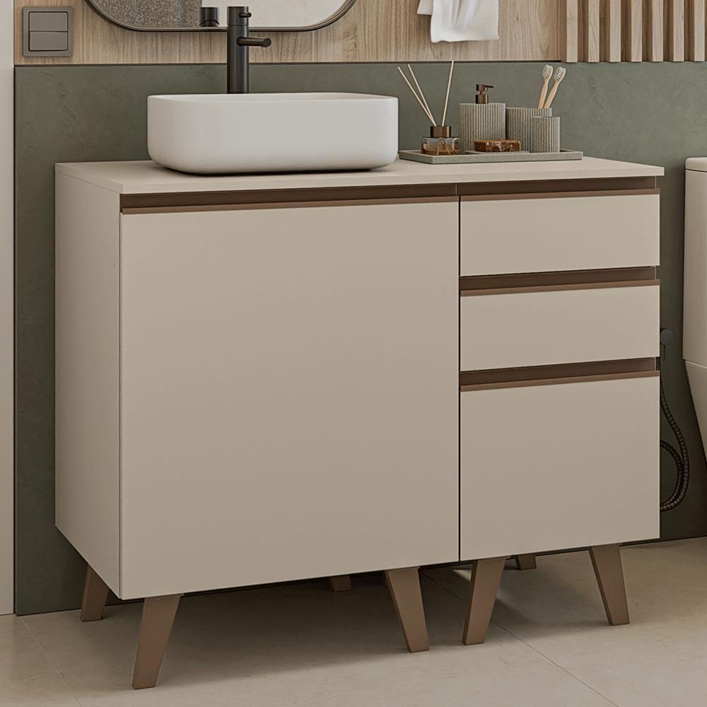 Gabinete Para Banheiro 100cm 1 Porta 3 Gavetas Nice Madesa 04 Crema - 1
