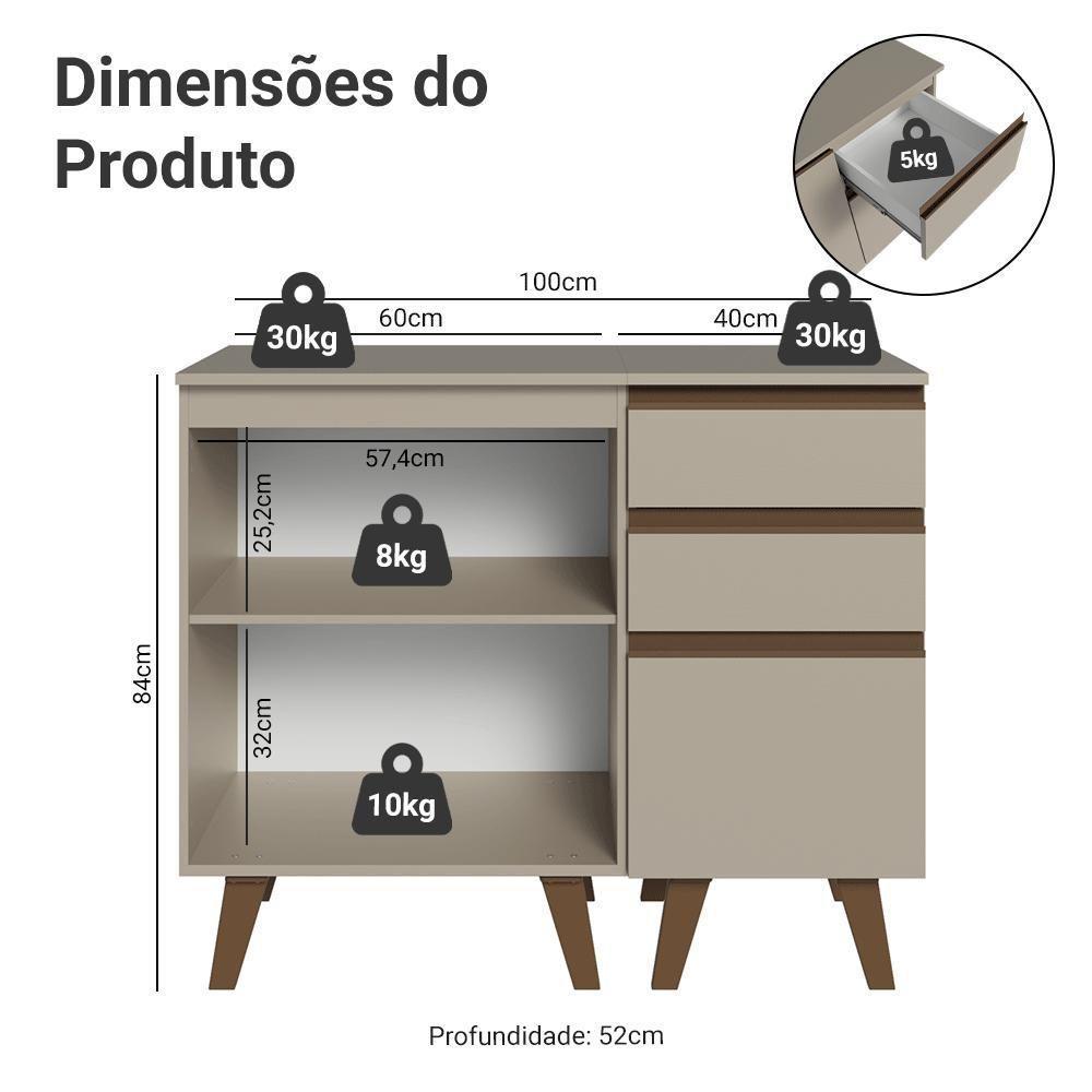 Gabinete Para Banheiro 100cm 1 Porta 3 Gavetas Nice Madesa 04 Crema - 4