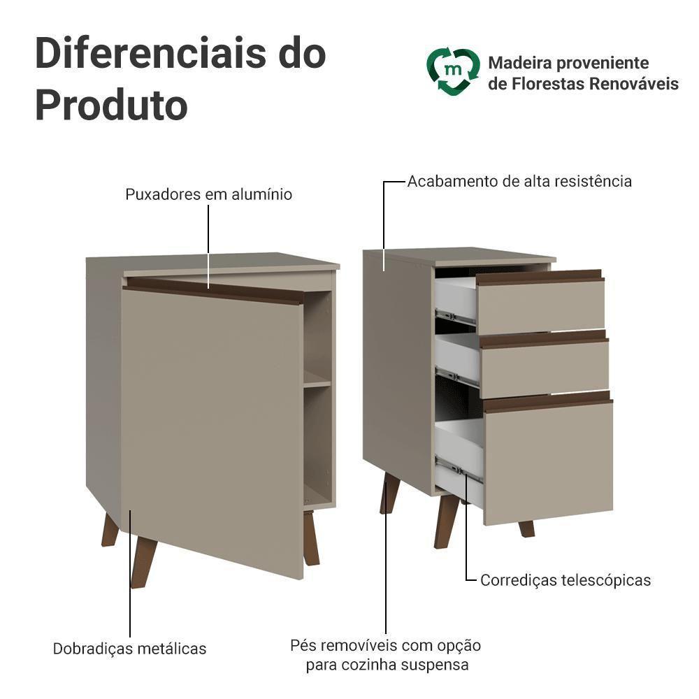 Gabinete Para Banheiro 100cm 1 Porta 3 Gavetas Nice Madesa 04 Crema - 5