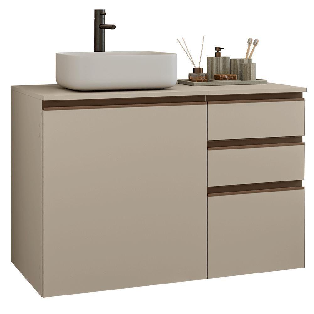Gabinete Suspenso Para Banheiro 100cm 1 Porta 3 Gaveta Nice Madesa 03 Crema - 2