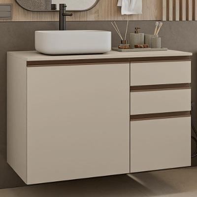 Gabinete Suspenso Para Banheiro 100cm 1 Porta 3 Gaveta Nice Madesa 03 Crema