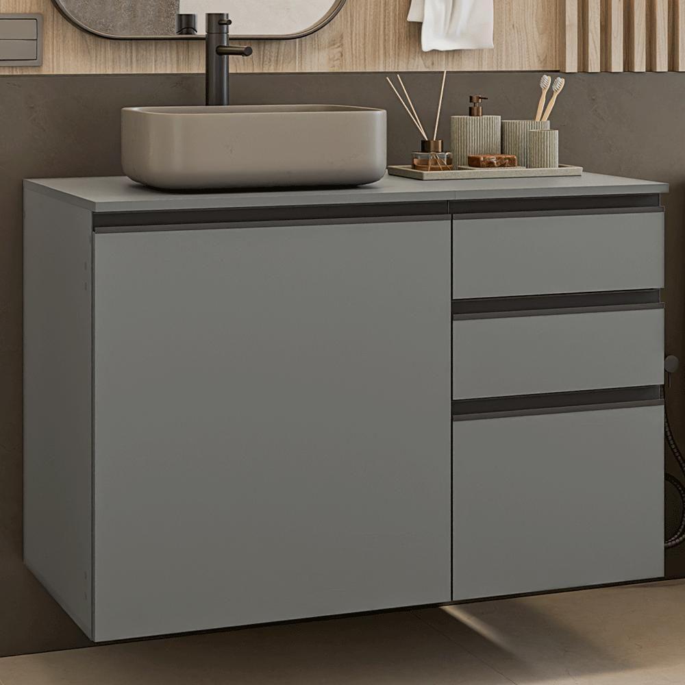 Gabinete Suspenso Para Banheiro 100cm 1 Porta 3 Gavetas Nice Madesa 03 Cinza - 1