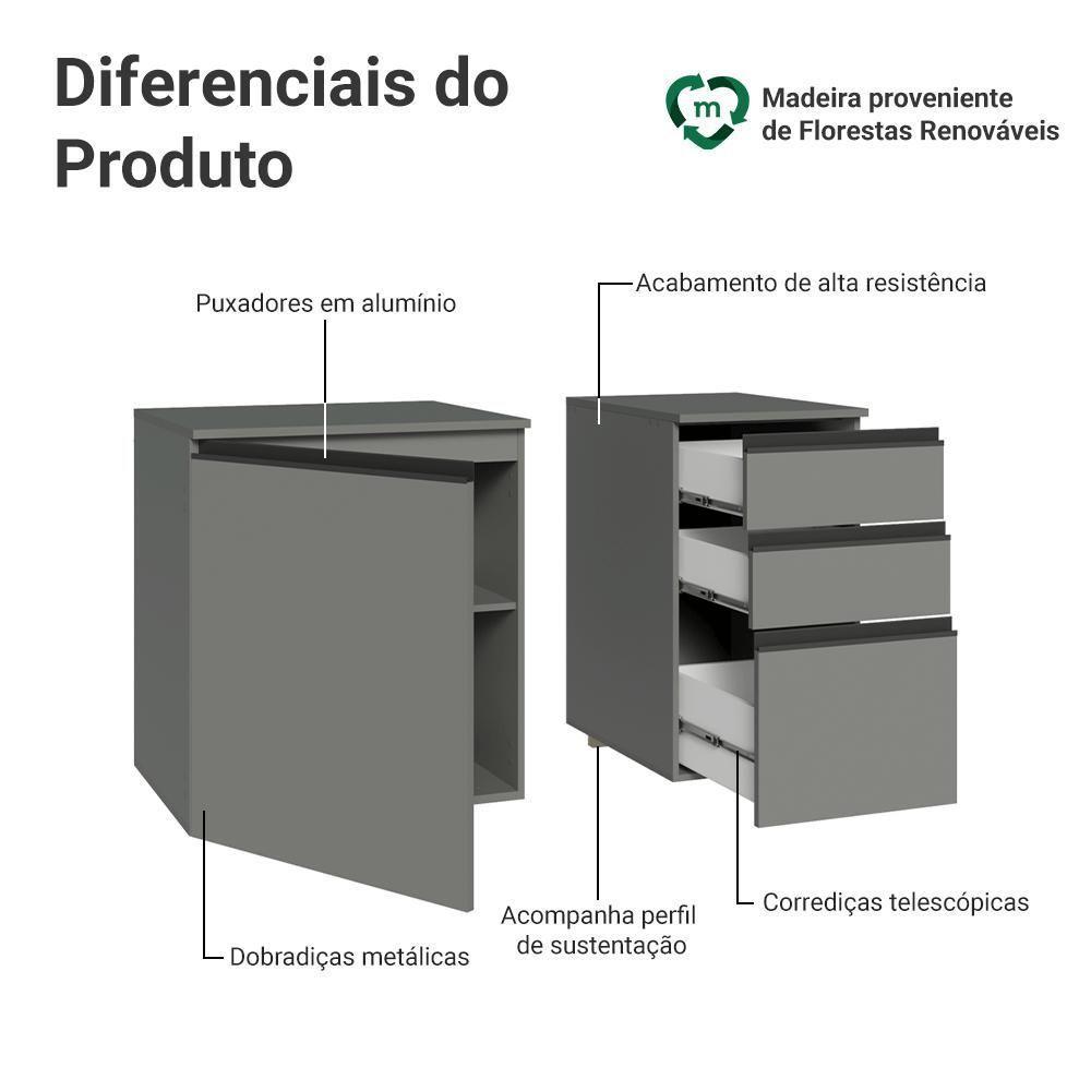 Gabinete Suspenso Para Banheiro 100cm 1 Porta 3 Gavetas Nice Madesa 03 Cinza - 4