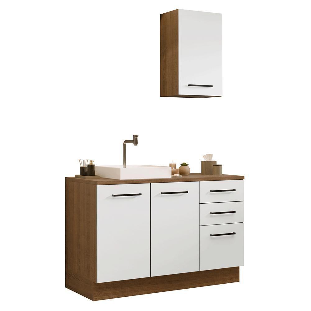 Conjunto Gabinete Para Banheiro 120cm 3 Portas 3 Gavetas Agata Madesa 01 Rustic-branco - 2