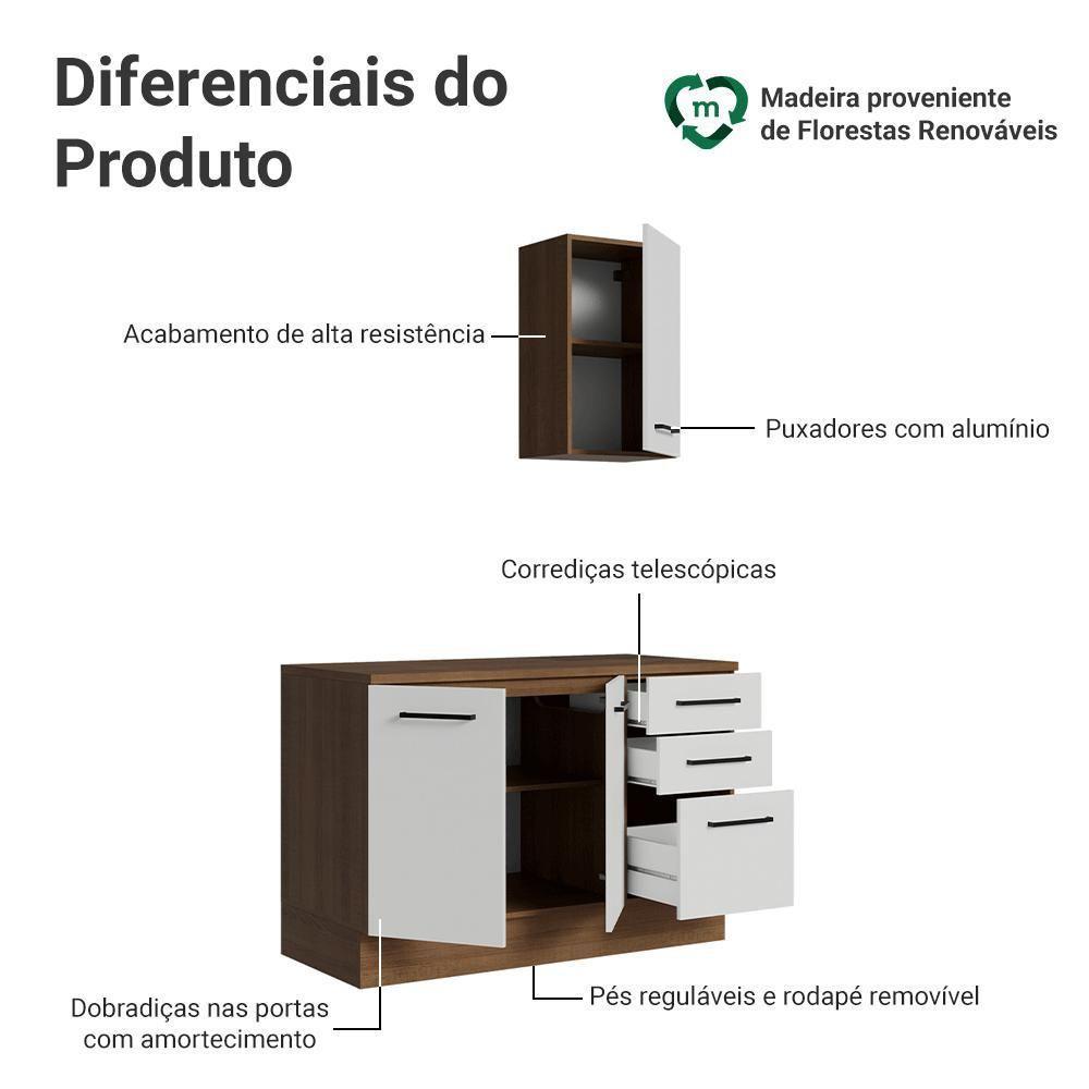 Conjunto Gabinete Para Banheiro 120cm 3 Portas 3 Gavetas Agata Madesa 01 Rustic-branco - 4