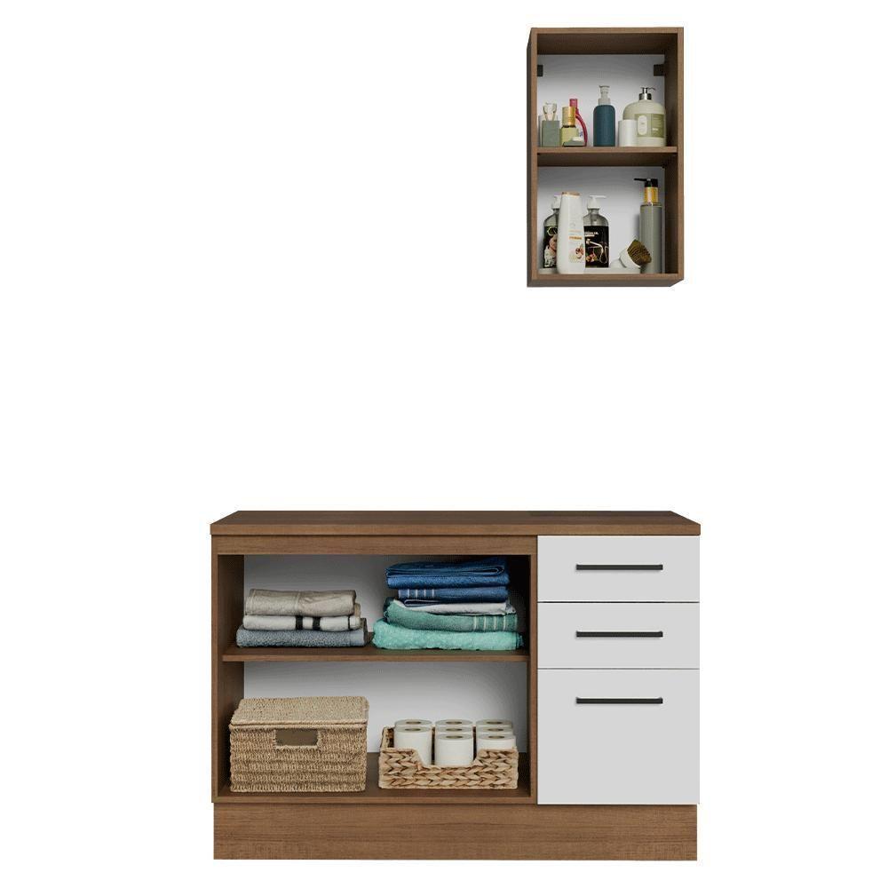 Conjunto Gabinete Para Banheiro 120cm 3 Portas 3 Gavetas Agata Madesa 01 Rustic-branco - 5