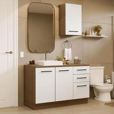 Conjunto Gabinete Para Banheiro 120cm 3 Portas 3 Gavetas Agata Madesa 01 Rustic-branco