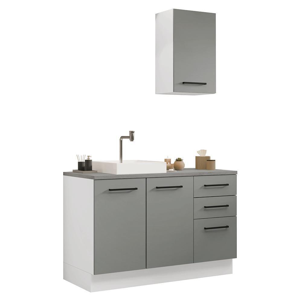 Conjunto Gabinete Para Banheiro 120cm 3 Portas 3 Gavetas Agata Madesa 01 Branco-cinza - 2
