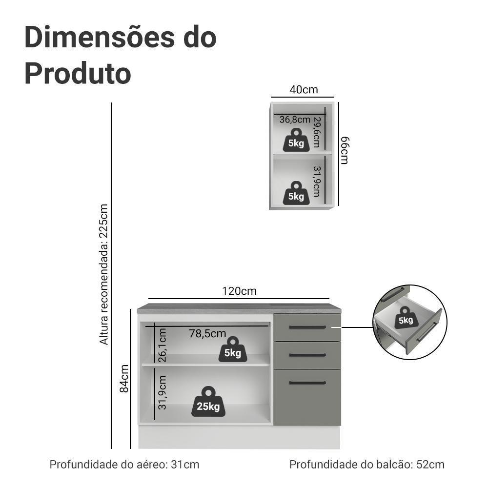 Conjunto Gabinete Para Banheiro 120cm 3 Portas 3 Gavetas Agata Madesa 01 Branco-cinza - 3