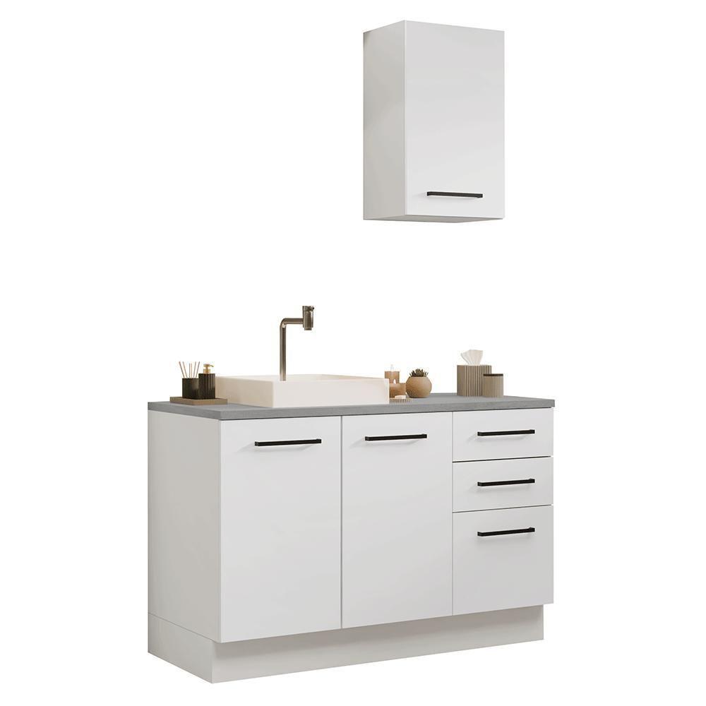 Conjunto Gabinete Para Banheiro 120cm 3 Portas 3 Gavetas Agata Madesa 01 Branco - 2