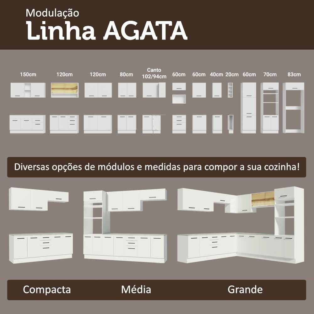 Conjunto Gabinete Para Banheiro 120cm 3 Portas 3 Gavetas Agata Madesa 01 Branco - 9
