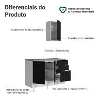 Conjunto Gabinete Para Banheiro 120cm 3 Portas 3 Gavetas Agata Madesa 01 Branco-preto