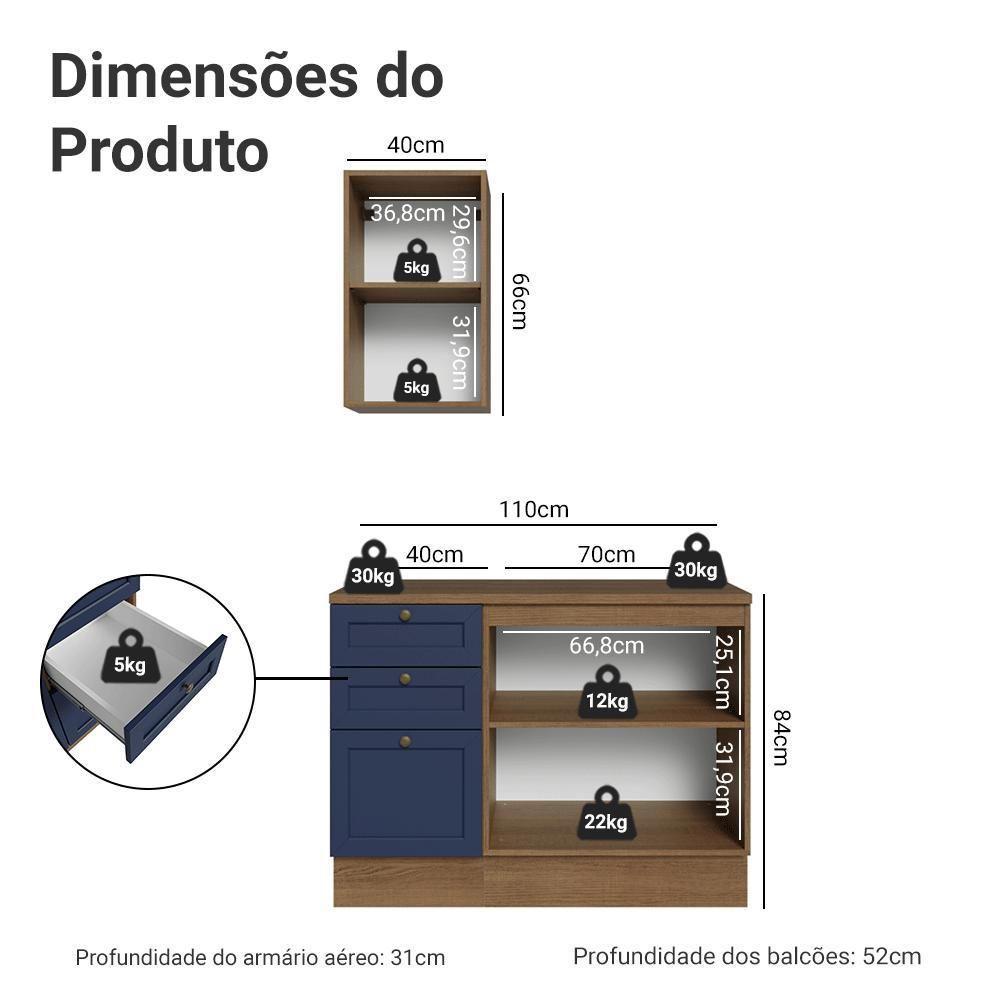 Conjunto Gabinete Para Banheiro 110cm 3 Gavetas 3 Portas Vik Madesa 01 Rustic-azul - 3