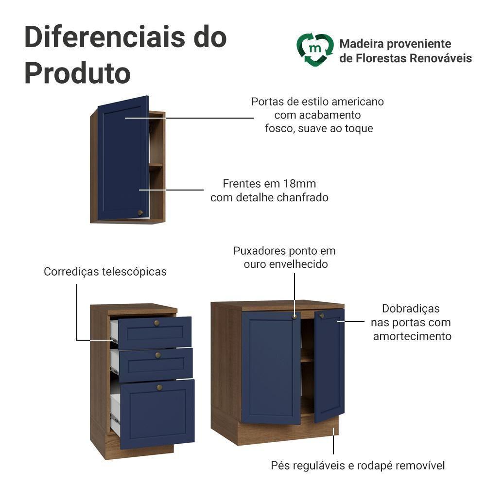 Conjunto Gabinete Para Banheiro 110cm 3 Gavetas 3 Portas Vik Madesa 01 Rustic-azul - 4