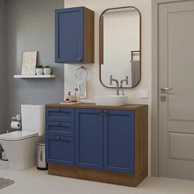 Conjunto Gabinete Para Banheiro 110cm 3 Gavetas 3 Portas Vik Madesa 01 Rustic-azul